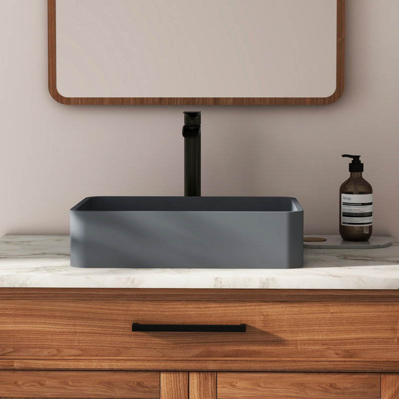 CASAINC Maple 12.79'' Concrete Rectangular Bathroom Sink, Steel Gray