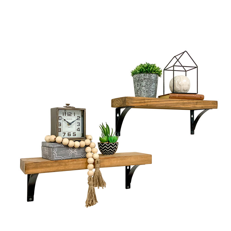 2 Piece Pine Accent Shelf, 7" H x 24" W x 5.5" D, Walnut