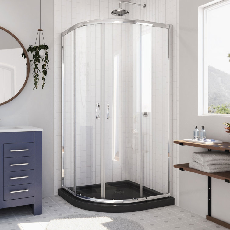 Prime 33" x 74.75" Semi-Frameless Quarter-Round Sliding Shower Enclosure with Base Included