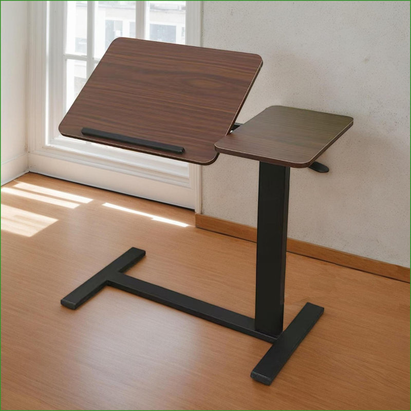 Walnut Height Adjustable Overbed Coffee Table, Mobile Rolling Stand with Safe Rounded Corners