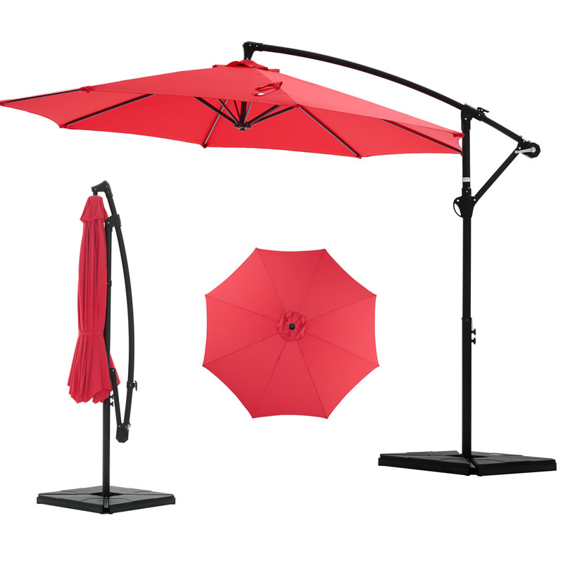 3 Piece Outdoor Patio Set with 10 Ft Cantilever Outdoor Umbrella with Base, Red
