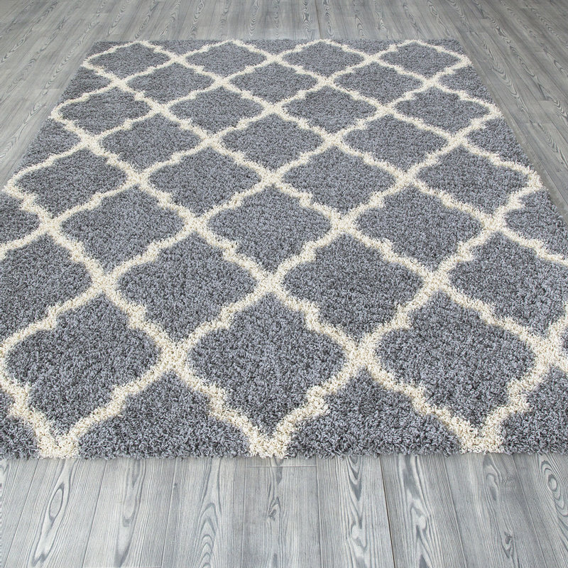 Tapis d'intérieur abstrait à poils longs gris / rayures ivoire de la collection Loft, Rectangle de 3 pi 3 po x 4 pi 7 po