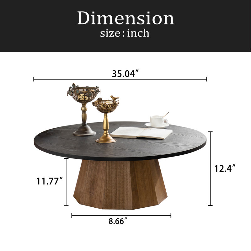 Round Coffee Table Sturdy Pedestal Wooden Tea Table For Living Room Easy To Assemble, 12.4" H x 35.04" L x 35.04" W