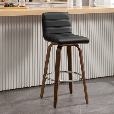 Bomia Swivel Upholstered Stool With Solid Wood Frame and L-Shaped PU Leather Back