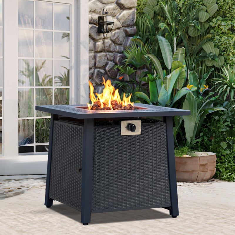 28 Inch Iron Square Propane Fire Pit Table With Robust Construction