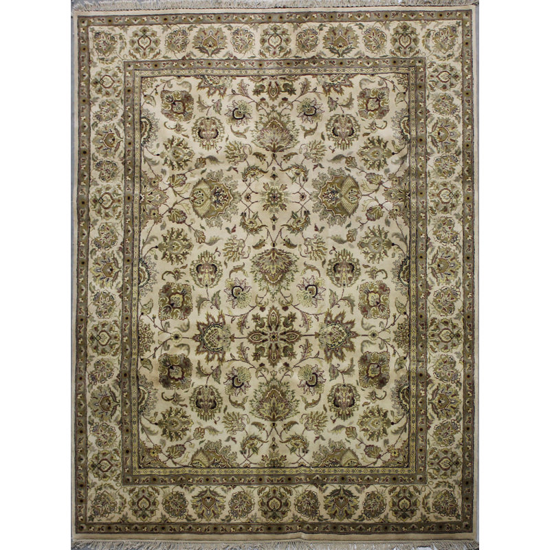 Tapis ivoire / brun en laine noué à la main 8 pi x 10 pi Marius