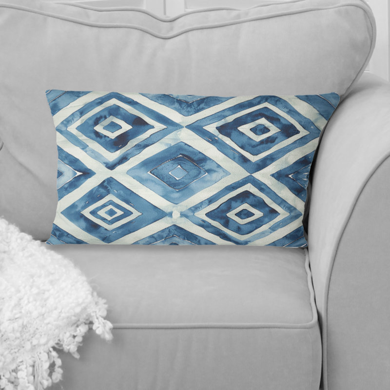 Coussin lombaire transitionnel bleu et blanc Royal Geo Tile IV