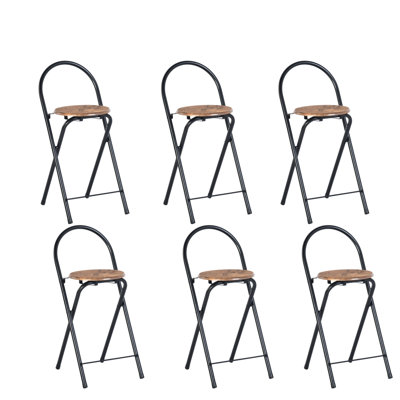 Folding Bar Stools Set Of 6, Kitchen And Home Bar Chairs Foldable Stools, Brown