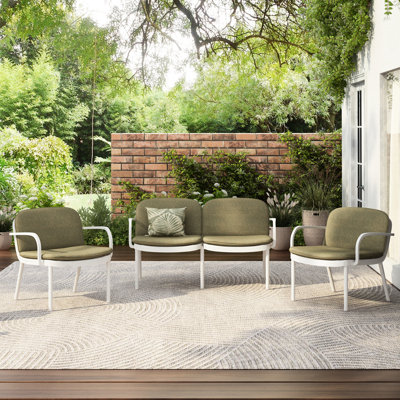 s Chat d'extérieur 3 pièces - cadre blanc, coussins, 2 fauteuils club et 1, revêtement respirant, poids léger, espace pour le polypropylène confortable