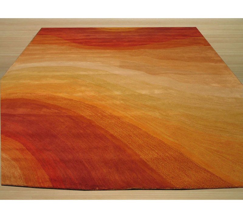 Tapis orange classique en laine touffeté à la main, Rectangulaire 4 pi x 6 pi