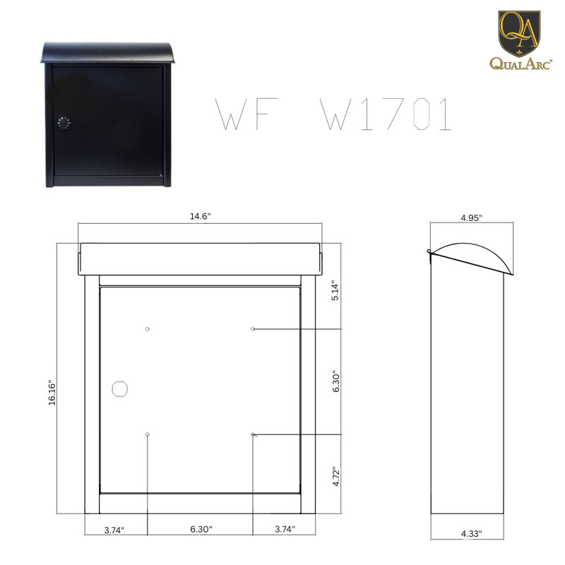 Black Steel Lockable Wall Mounted Mailbox
