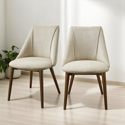 Willene Upholstered Side Chair in Beige and Walnut (Set of 2)