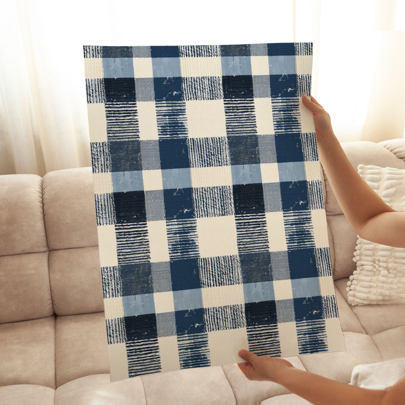 Abstract Blue Plaid Pattern VI Modern Unframed Art Print, 10" H x 8" W