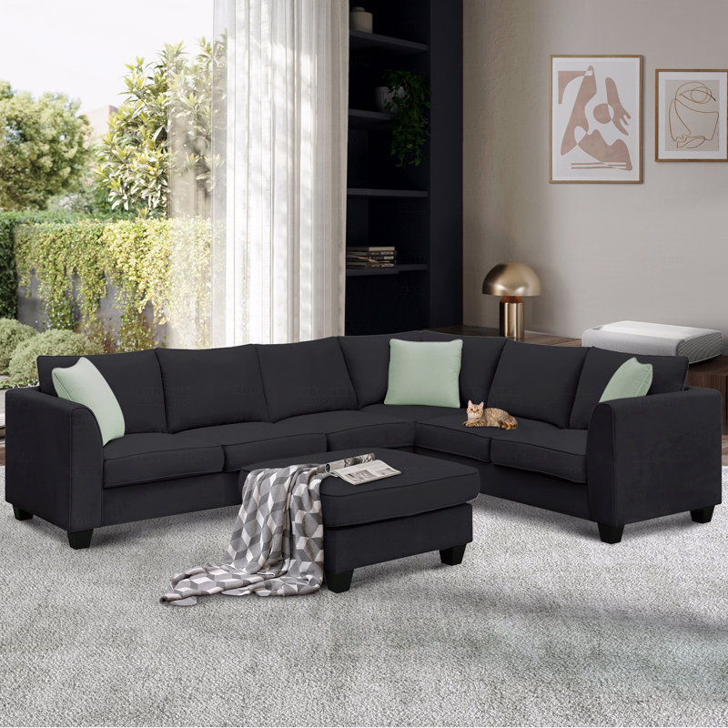 Canapé modulaire Basic, ensembles de salon avec canapé-lit, canapé modulaire 7 places avec repose-pieds, ensemble de canapé d'angle en tissu en L avec 3 coussins décoratifs