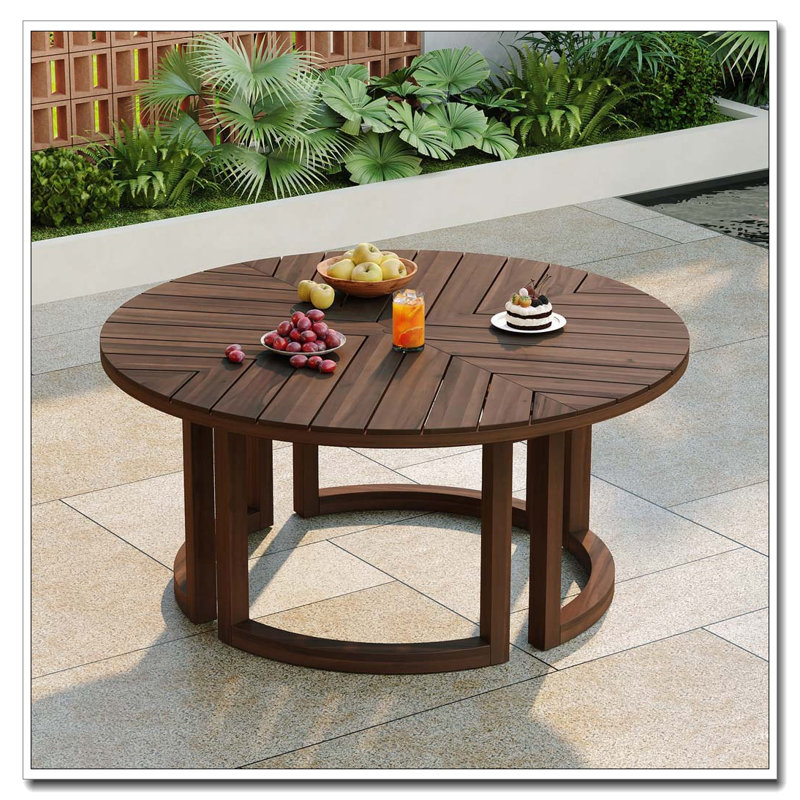 Table de salle à manger 59 po ronde en bois d'acacia avec trou pour parasol (moka), Moka