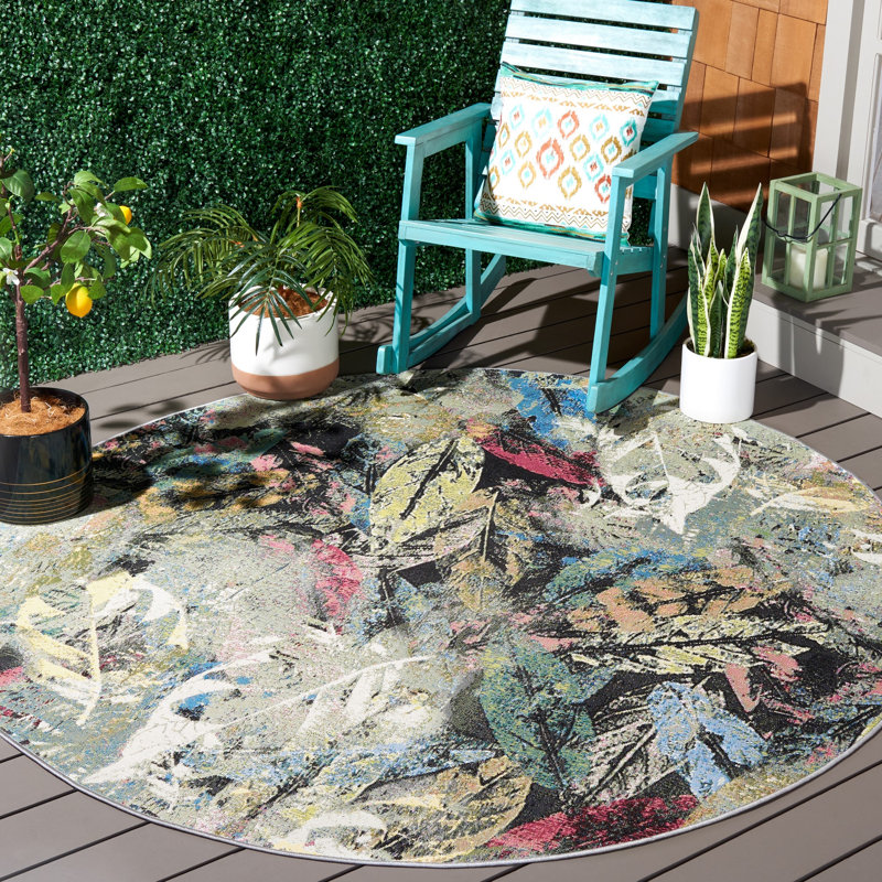 Barbados 500 Performance Floral Indoor/Outdoor Area Rug, Round 6'6"