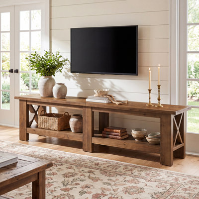 70.87" Solid Wood TV Stand for TVs up to 80", Farmhouse Long Entertainment Center with Storage Shelves, Media Console Wooden Television Stand for Living Room, Bedroom, Rustic Brown
