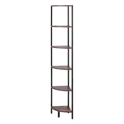 6-Tier Corner Shelf with LED Lights, 68" Tall Iron Bookshelf with Remote & App Control, Multi-Color Display Rack for Living Room, Bedroom, Office (Brown)