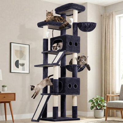 Aire de jeu 83 po pour chat avec plusieurs chats, hamacs, poteaux en sisal, planches à gratter, espaces pour arbre à chat peu encombrant, assemblage facile