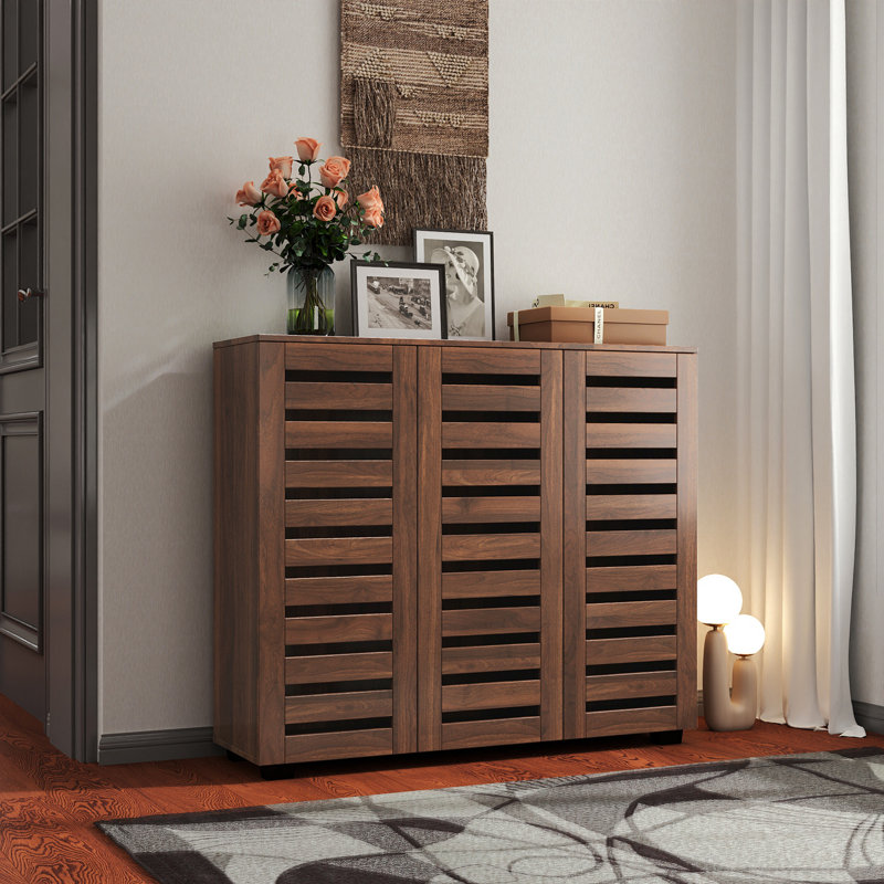 Shoe Cabinet, 5-Tier Shoe Storage Cabinet With Adjustable Shelves, Wooden Shoe Rack Organizer With Louvered Doors For Entryway, Hallway, Bedroom, Closet, Living Room