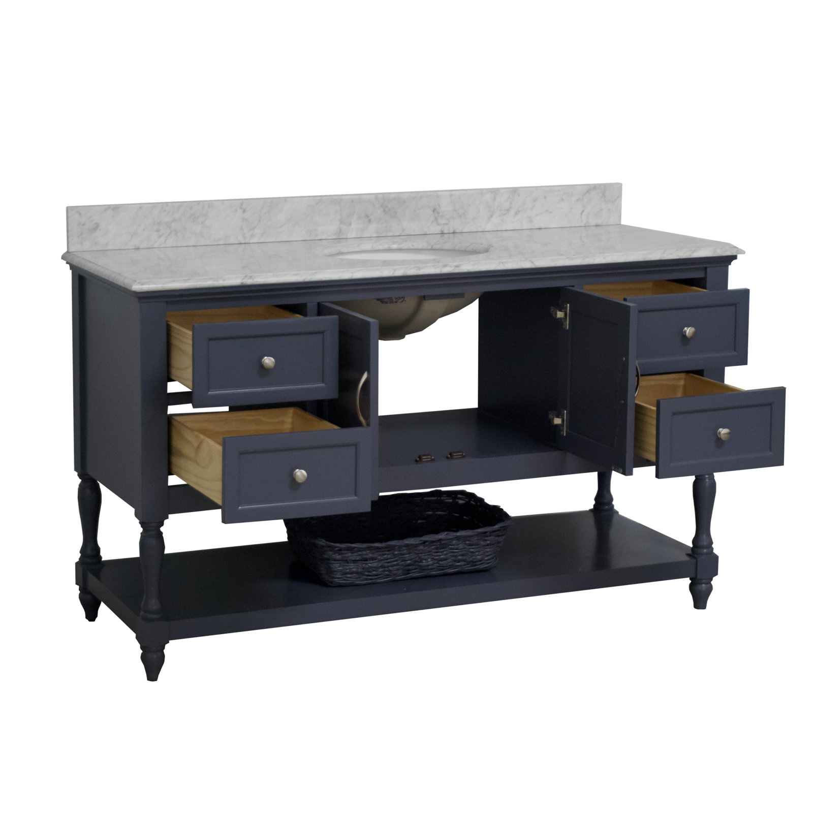 60'' Single Bathroom Vanity, Marine Gray, Carrara Marble