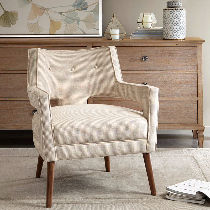 Cream Upholstered Birch Wood Accent Chair with Tapered Legs