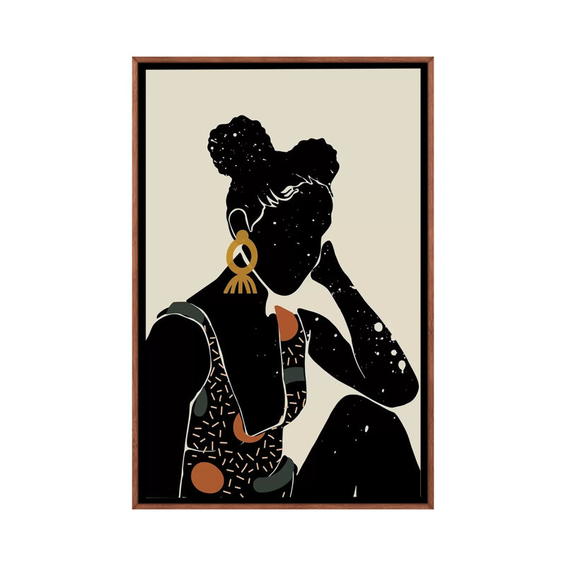 Black Hair VI - impression d'art graphique, Aucun mat, H 26 po x l 40 po x 1,5 po, Toile avec cadre en bois brun classique