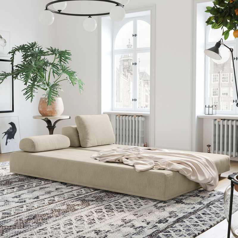 Lit de jour Balshan - Méridienne rabattable avec matelas et oreillers en mousse viscoélastique de qualité supérieure, Beige