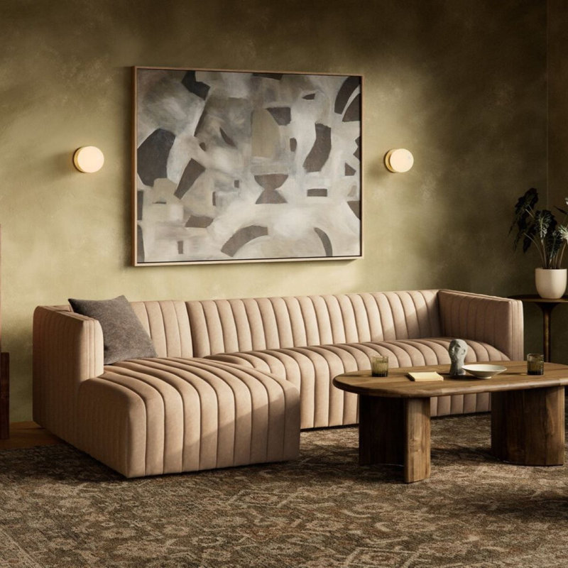 Brandt Upholstered L-Shaped Sectional, Palermo Drift Genuine Leather, Left Hand Facing, 26.5" H x 105" W x 64" D