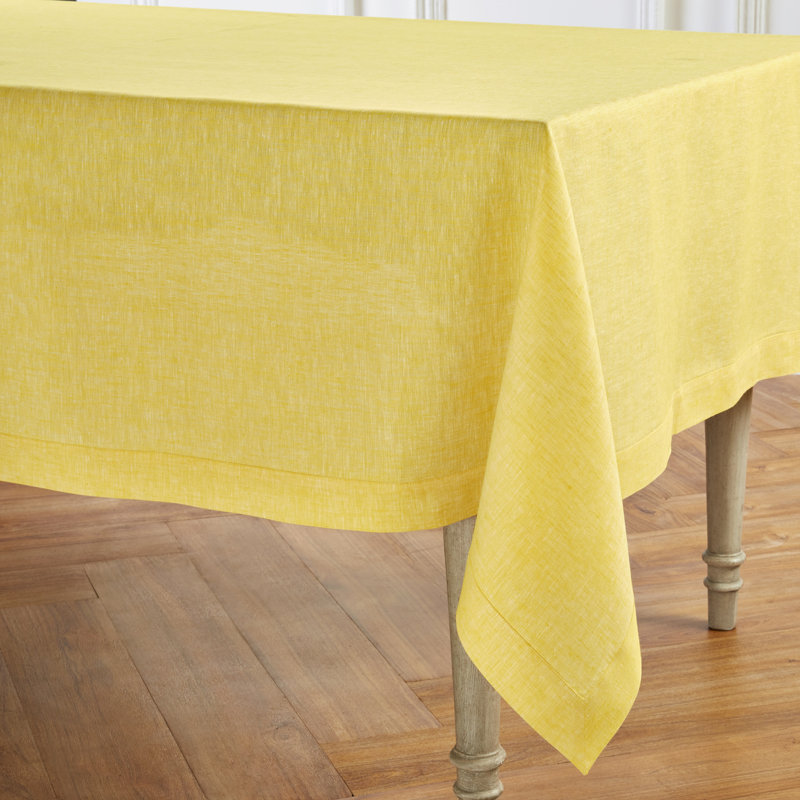 100% Pure Linen Tablecloth - Athena, 108" x 60", Chambray Lemon Yellow