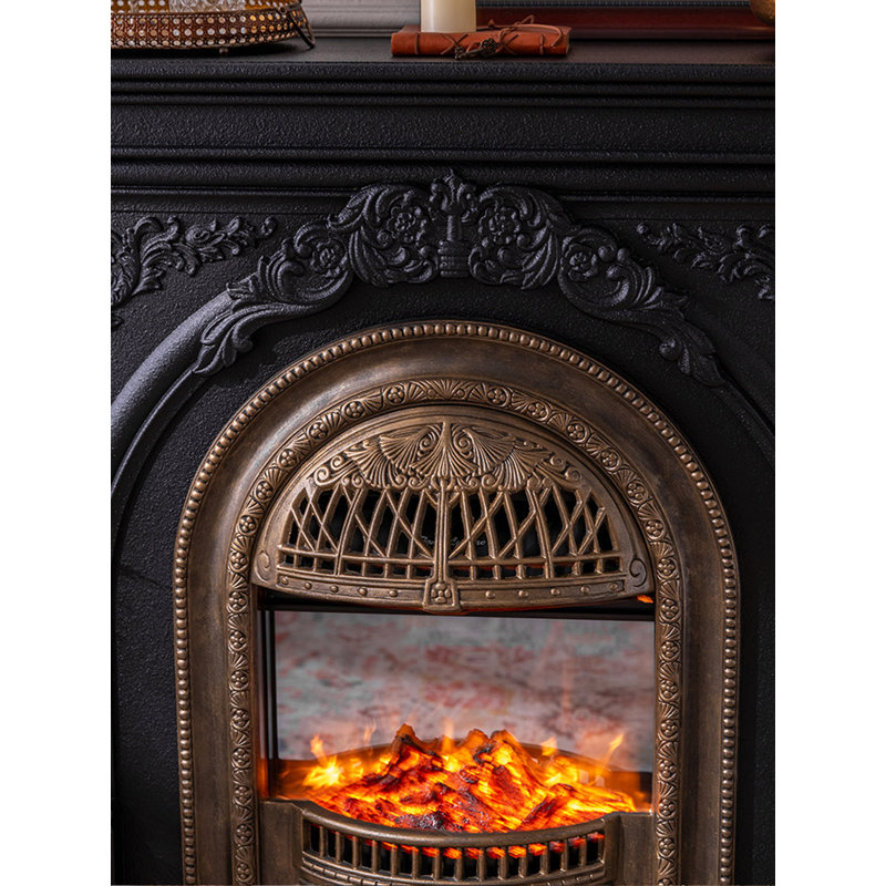 French retro fake flame birdcage heating fireplace, Brown