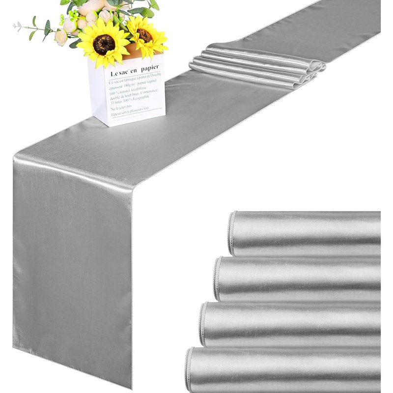 Chemin de table en satin gris argenté - paquet de 4, long tissu en soie lisse, pour décor de mariage, banquet et fête