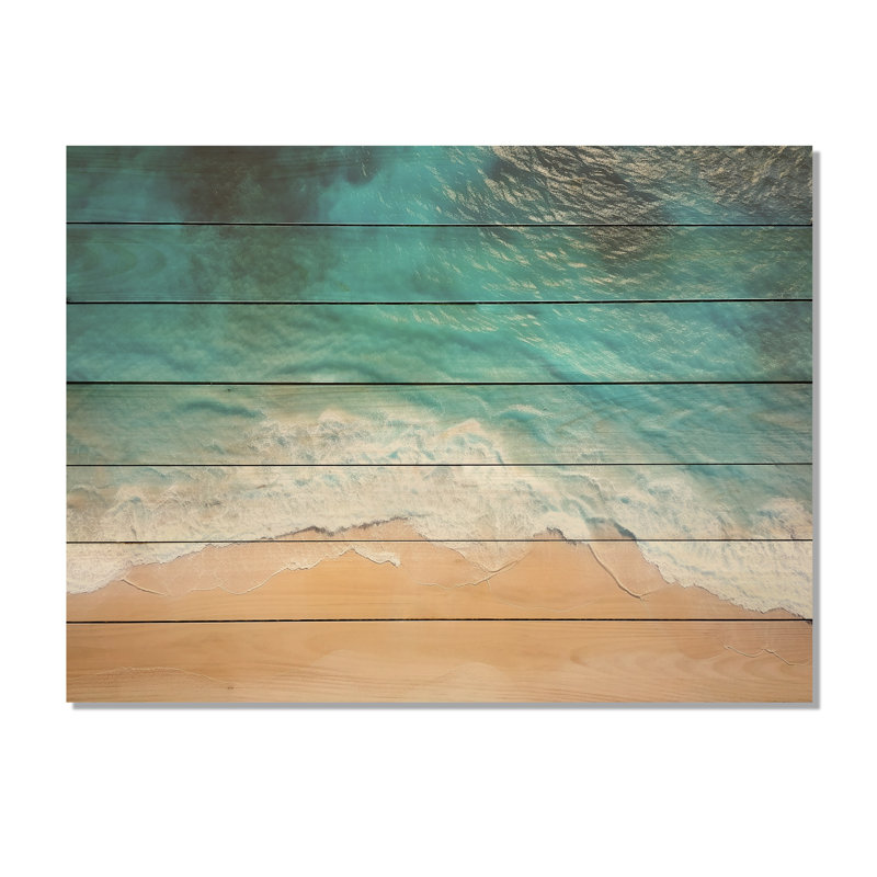 Blue Tranquility Beach, vue aérienne V - plage sur bois, H 10 po x l 20 po