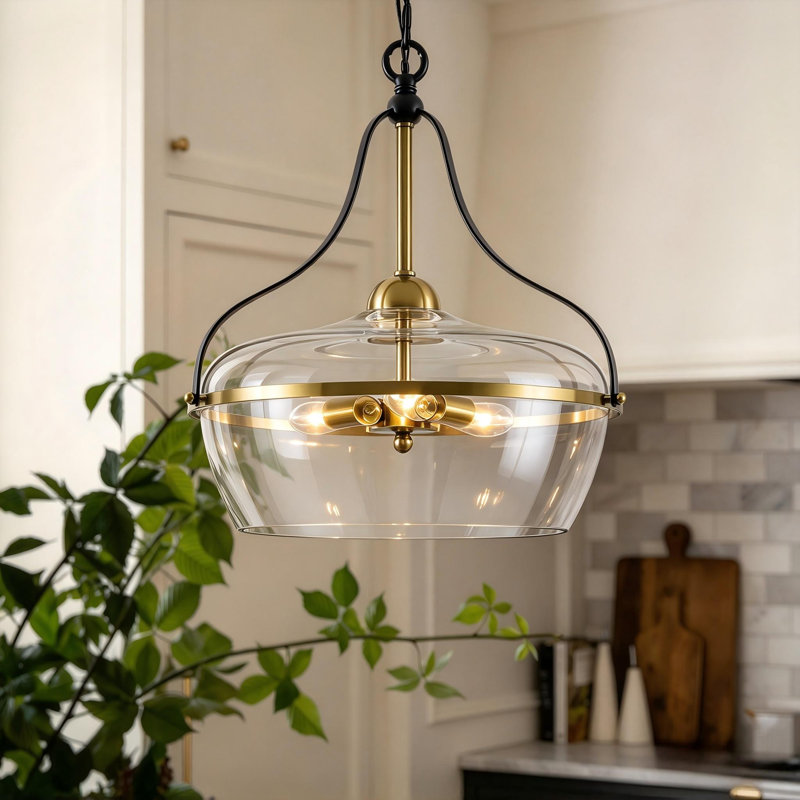 Auralux 3-Light Clear Glass Kitchen Island Pendant Light for Dining Room