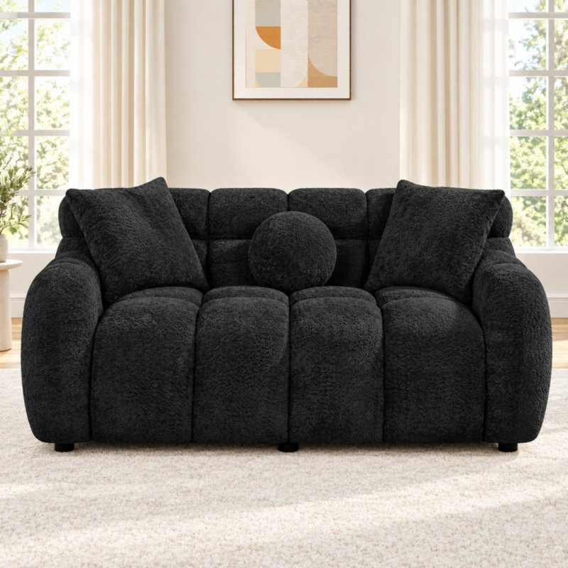 64.7" Teddy Upholstered Bubble Tufted Loveseat Sofa, Black