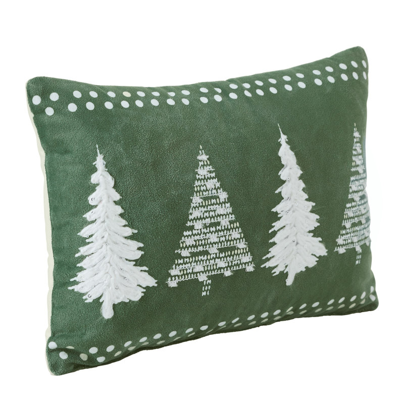 Higher Glory 4 Christmas Trees Green Velvet Pillow 14x10