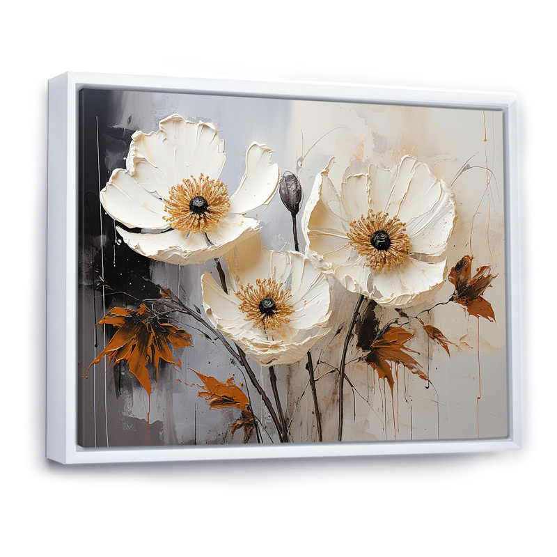 «Vivid Poppy Minimalisme Moments I», reproduction sur toile, Cadre flottant blanc, H 34 po x l 44 po
