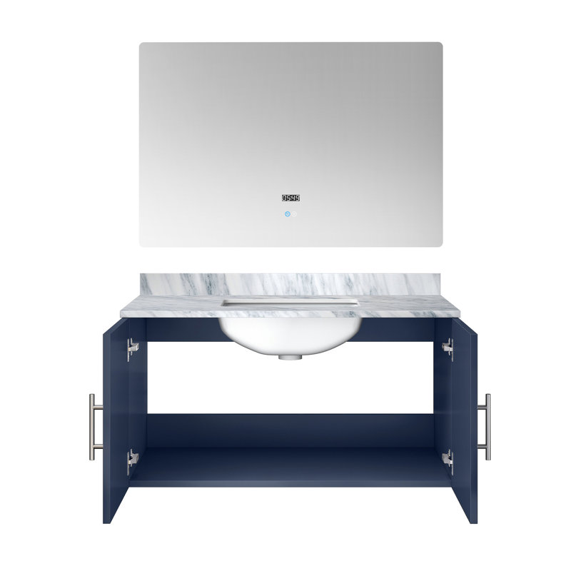 Meuble-lavabo bleu marine avec comptoir en marbre et 36 po Miroir - surface à gratter, boîte de rangement spacieuse pour les rayures et les taches, tiroir