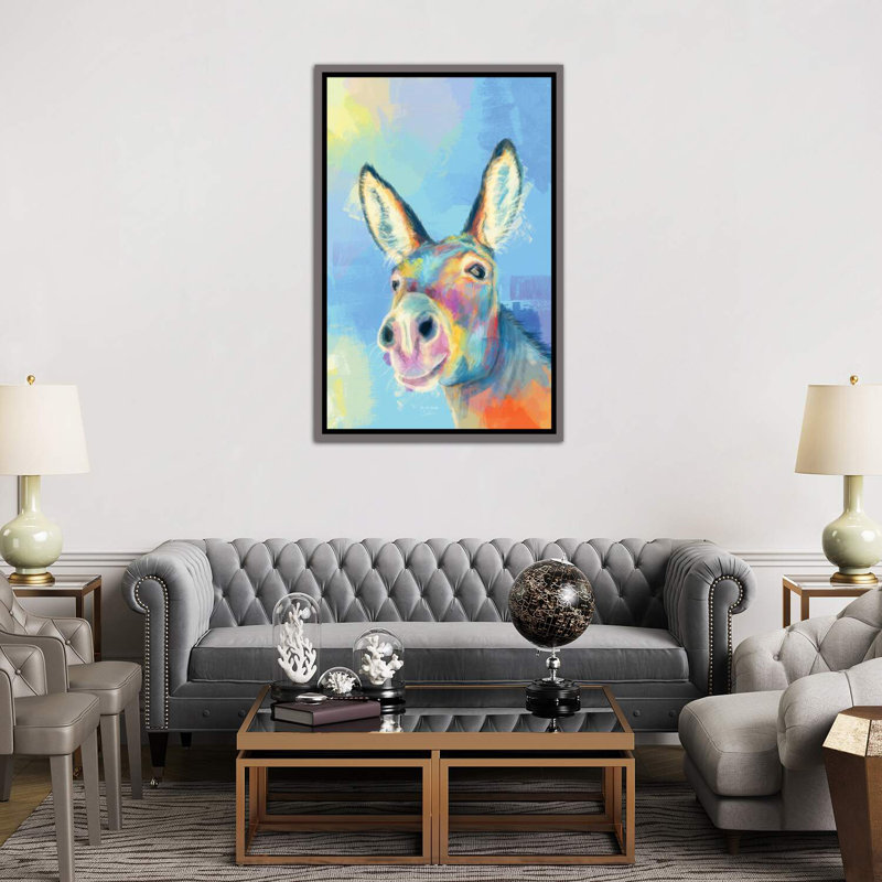 «Carefree Donkey» - reproduction, H 60 po x l 40po x P 1,5 po, Cadre en bois rustique foncé