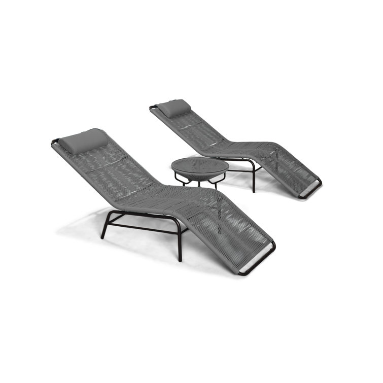 Ehrlich Outdoor Powder Coated Steel Chaise Lounge Set with Table
