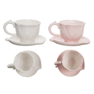 Ensemble de 2 tasses et soucoupes en hibiscus Dolomite - rose et blanc