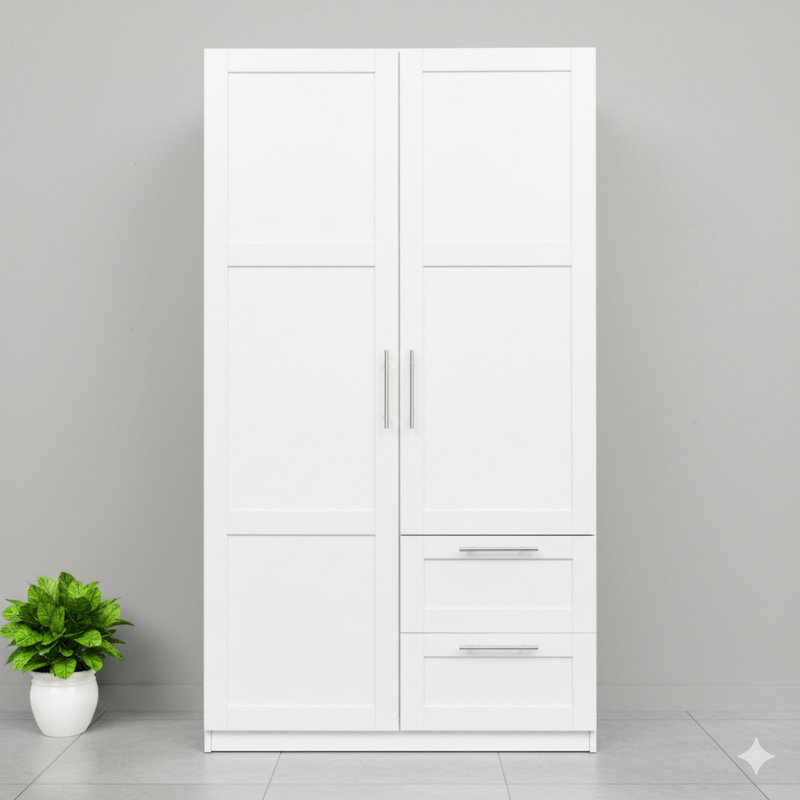 Unité de rangement surélevée pour vêtements et cuisine avec 2 panneaux, 2 compartiments de rangement et 5 espaces de rangement, finition blanche