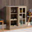 Armoire de bar à vin, petit buffet buffet, armoire de rangement de cuisine avec support à vin de 6 bouteilles et porte-verres à pied, porte coulissante, tablettes