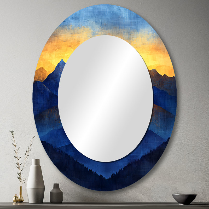 Safire Peaks At Dusk Mountains III - Miroir mural ovale traditionnel doré, 43 po x 33 po