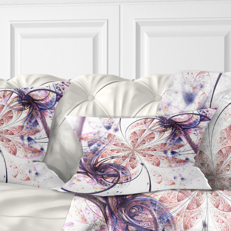 Motif de fleur fractale bleue et rose - coussin imprimé abstrait