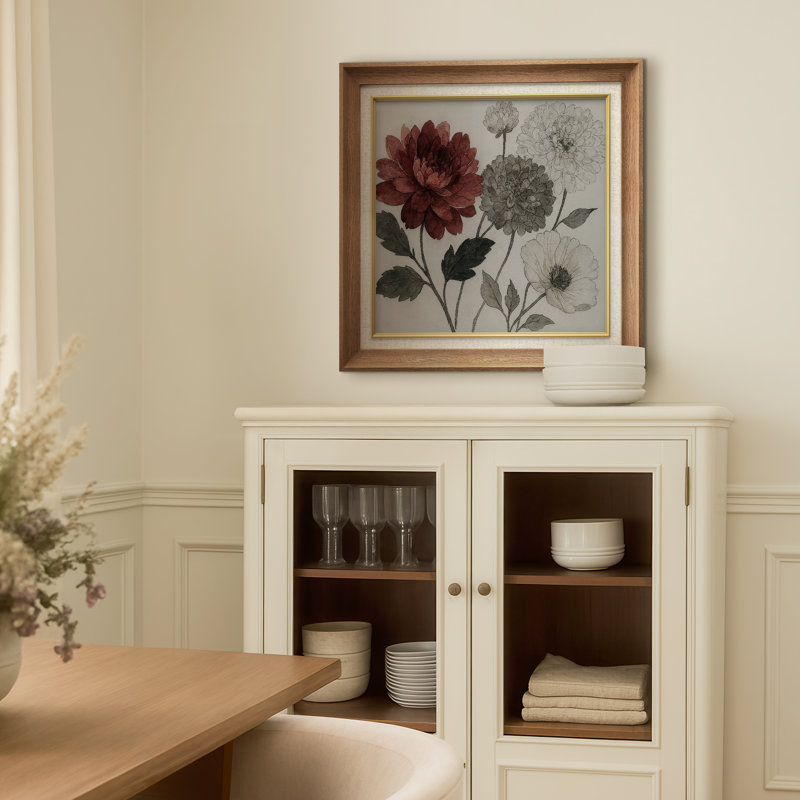Arrangement floral rouge et multicolore - impression sur papier encadrée, H 26 po x l 26 po x P 1,5 po