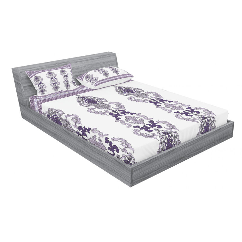 Microfiber Damask Sheet Set, Queen Sheet Set with Fitted Sheet