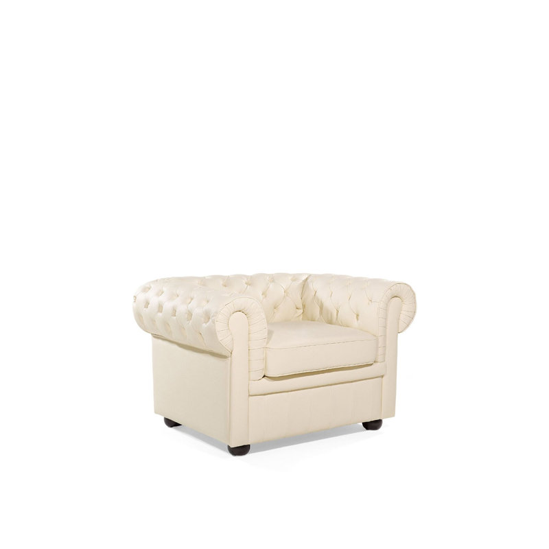 Impriano Faux Leather Chesterfield Chair, Beige Leather Match