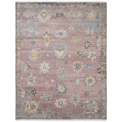 Fozie Hand Knotted Oriental Area Rug in Pink