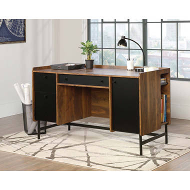 Gorlest Solid Acacia Wood Modern Industrial Desk Trent Austin Design Size: 31 H x 72 W x 24 D, Color (Top/Frame): Distressed Charcoal Brown/Matte